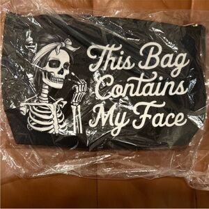 Large Black (canvas) Cosmetic Bag w/zipper Skeleton Graphic NWOT